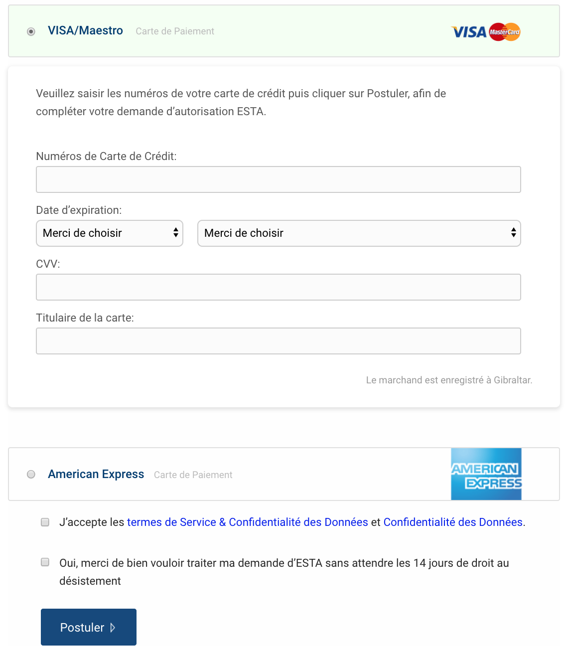 Methodes de paiement ESTA