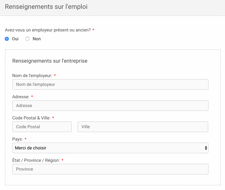 Renseignements sur l’emploi du demandeur